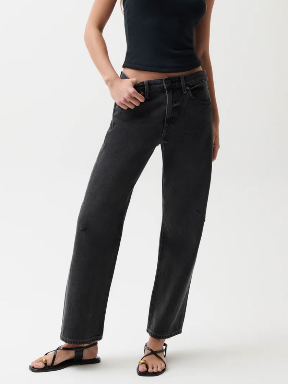Evereve Pistola LEXI MID RISE BOWED STRAIGHT JEAN MERCURY
